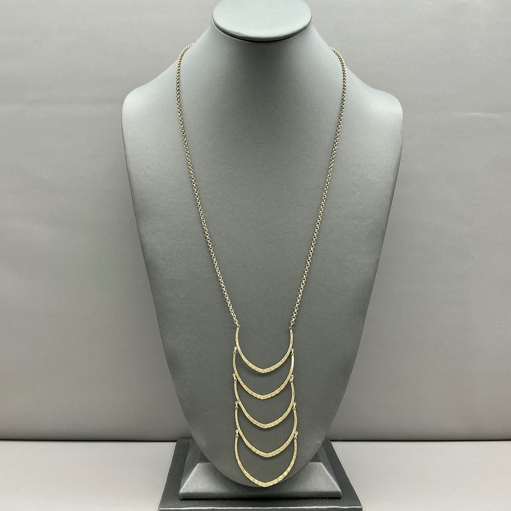 Lucky‎ Brand Necklace Gold Tone Hammered Tiered Bib Statement 30"